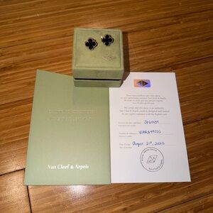 Van Cleef & Arpel Vintage Alhambra Black Onyx 18 KT. Gold earrings full set.